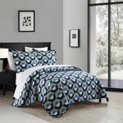 Chic Home Arthur Quilt Set Contemporary Geometric Hexagon Pattern Print Design Bed In A Bag Bedding Blue Blue -Bed Linings Sales 2024 00788448e79c4aed9f5b336fba38493e