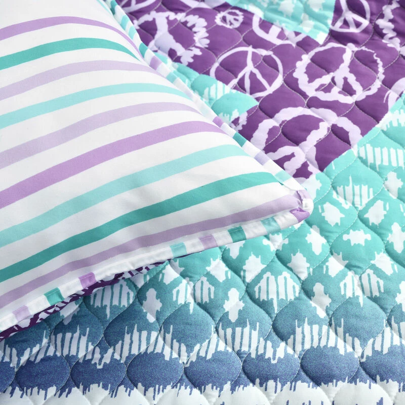 Peace Ombre Reversible Quilt Purple/Blue 4Pc Set Twin-XL Purple/Blue 3 Peace Ombre Reversible Quilt Purple/Blue 4Pc Set Twin-XL Purple/Blue - Image 3