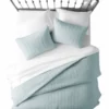 QuikFurn 2 Piece Microfiber Farmhouse Coverlet Bedspread Set Light Blue