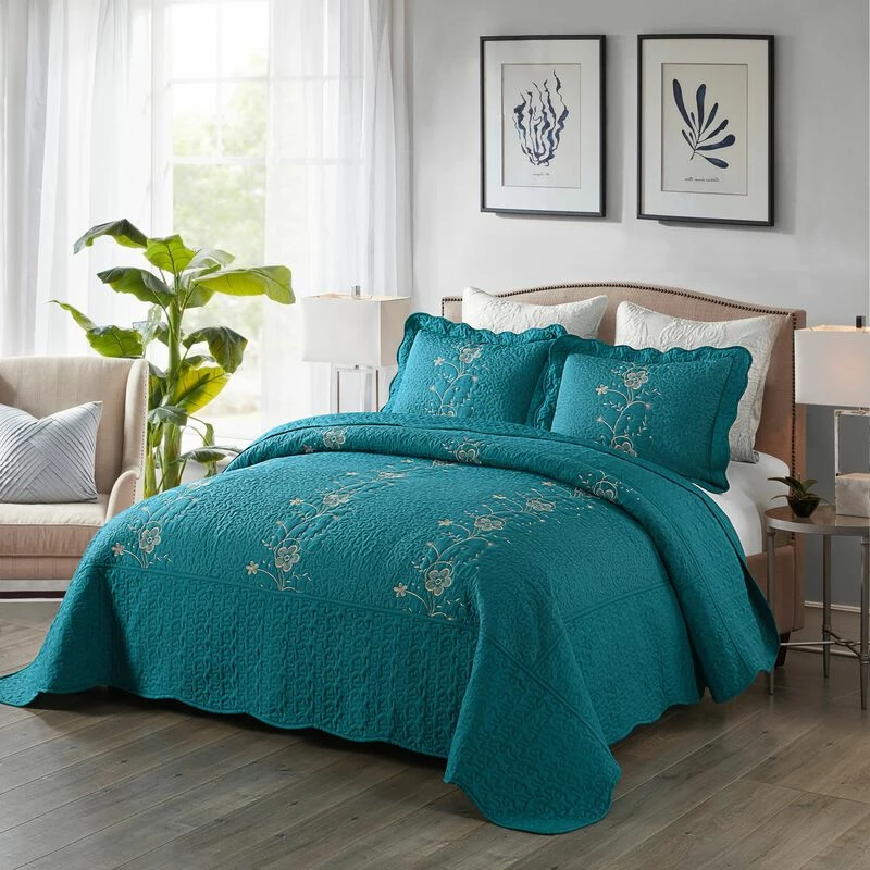 MarCielo 3 Piece Lightweight Bedspread Quilt Set Lapaz Teal 2 MarCielo 3 Piece Lightweight Bedspread Quilt Set Lapaz Teal - Image 2