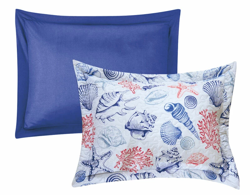 Chic Home Moselle 4 Piece Reversible Quilt Coverlet Set "Sea, Sand, Surf" Theme Embossed Quilted Design Bedding Queen Multi Color 4 Chic Home Moselle 4 Piece Reversible Quilt Coverlet Set "Sea, Sand, Surf" Theme Embossed Quilted Design Bedding Queen Multi Color - Image 4