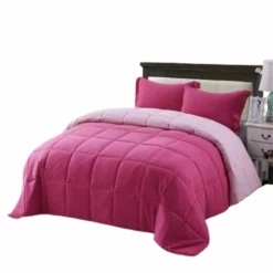 QuikFurn Traditional Microfiber Reversible 3 Piece Comforter Set Pink