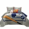 Baseball Game Reversible Oversized Kids Quilt 4Pc Set Gray/Navy