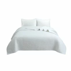 MarCielo 3 PCS 100% Cotton Oversized Bedspread Set Stitching White