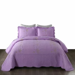 MarCielo 3 Piece Lightweight Bedspread Quilt Set Lapaz Lavender