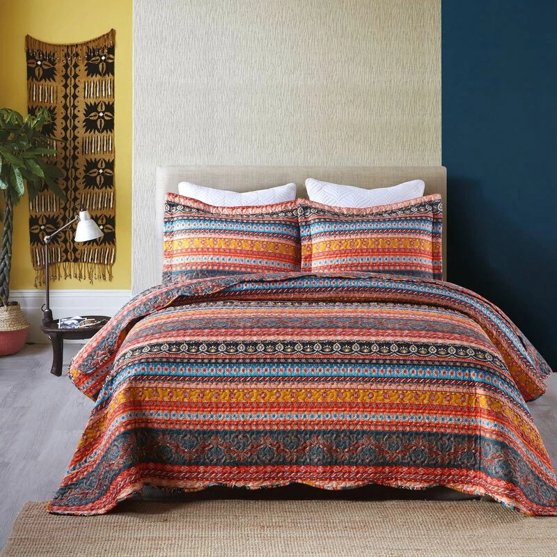 MarCielo 3 Pcs Bohemian Quilt Bedspread Set B012 Orange 1 MarCielo 3 Pcs Bohemian Quilt Bedspread Set B012 Orange