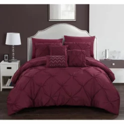 Chic Home King Size Zita Comforter Bed Set, 10 Piece Burgundy