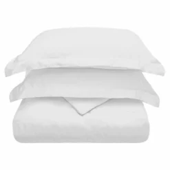 HomeRoots White Queen Cotton Blend 300 Thread Count Washable Duvet Cover Set