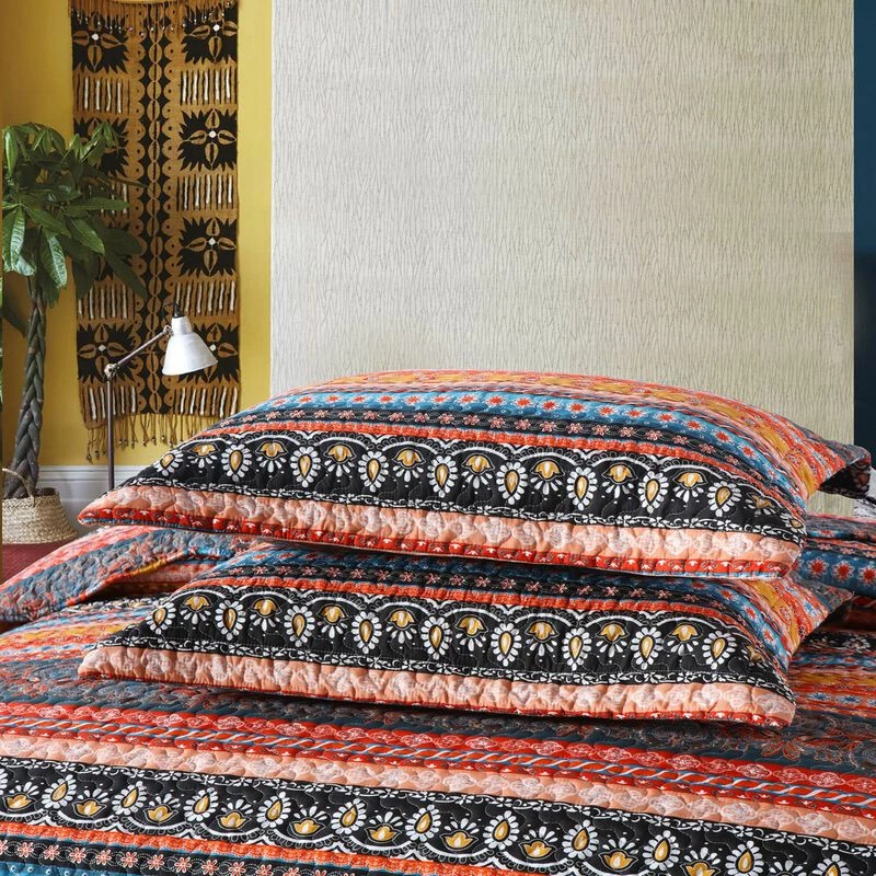 MarCielo 3 Pcs Bohemian Quilt Bedspread Set B012 Orange 4 MarCielo 3 Pcs Bohemian Quilt Bedspread Set B012 Orange - Image 4
