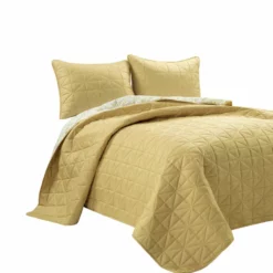 Mid Century Modern Geo Reversible Quilt Yellow 3Pc Set Full/Queen Yellow