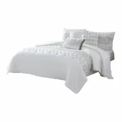Lance 6 Piece Microfiber Quilt Comforter Set, The Urban Port, White-Benzara White