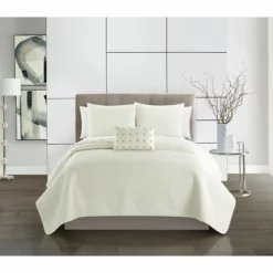 Chic Home Hayden Striped Box Stitched Design Bed In A Bag Quilt Set Beige