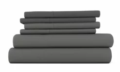 6 Piece Essential Solid Colors Bed Set - Fitted Sheet, Flat Sheet, Extra Pillowcase(s) Gray