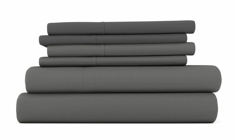 6 Piece Essential Solid Colors Bed Set - Fitted Sheet, Flat Sheet, Extra Pillowcase(s) Gray 1 6 Piece Essential Solid Colors Bed Set - Fitted Sheet, Flat Sheet, Extra Pillowcase(s) Gray
