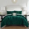 Chic Home Westmont 4 Piece Comforter Set Crinkle Crushed Velvet Bedding - Decorative Pillow Shams Included Green