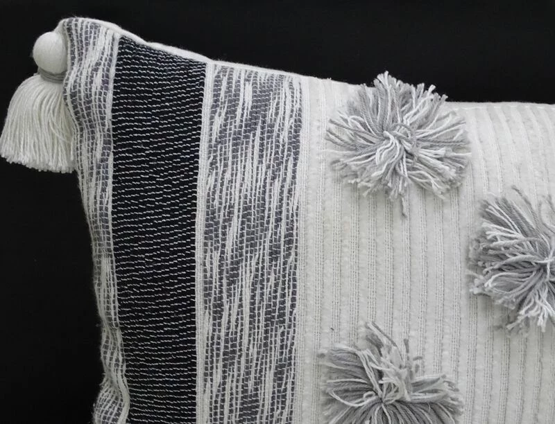 14"x24" Melange Striped Throw Pillow For Livingroom With Large Poms And Tassels 3 14"x24" Melange Striped Throw Pillow For Livingroom With Large Poms And Tassels - Image 3