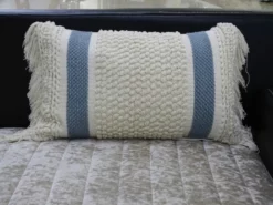 Decorative Striped Pillow With Loop Texture And Fringes 14"x24" -Bed Linings Sales 2024 1335139302984fa2a7cc6385d4b6a95b