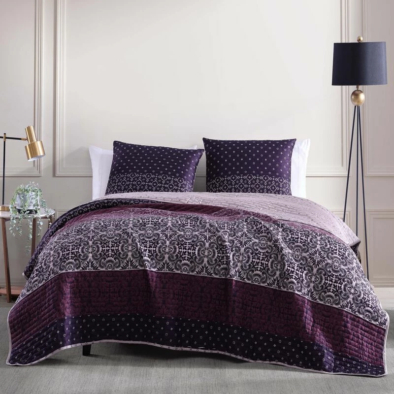 Bebejan Cordon Purple 100% Cotton 230 Thread Count 3-Piece Reversible Quilt Set. Purple 3 Bebejan Cordon Purple 100% Cotton 230 Thread Count 3-Piece Reversible Quilt Set. Purple - Image 3