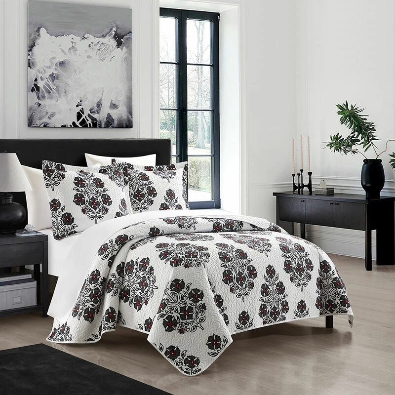 Chic Home Morris Quilt Set Large Scale Floral Medallion Print Design Bedding Grey Grey 2 Chic Home Morris Quilt Set Large Scale Floral Medallion Print Design Bedding Grey Grey - Image 2