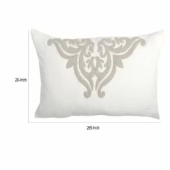Lenz 26 Inch Cotton Standard Pillow Sham, Hand Stitched Embroidery, Ivory-Benzara -Bed Linings Sales 2024 16e5df76691a4e00b258fe0e85c46a99