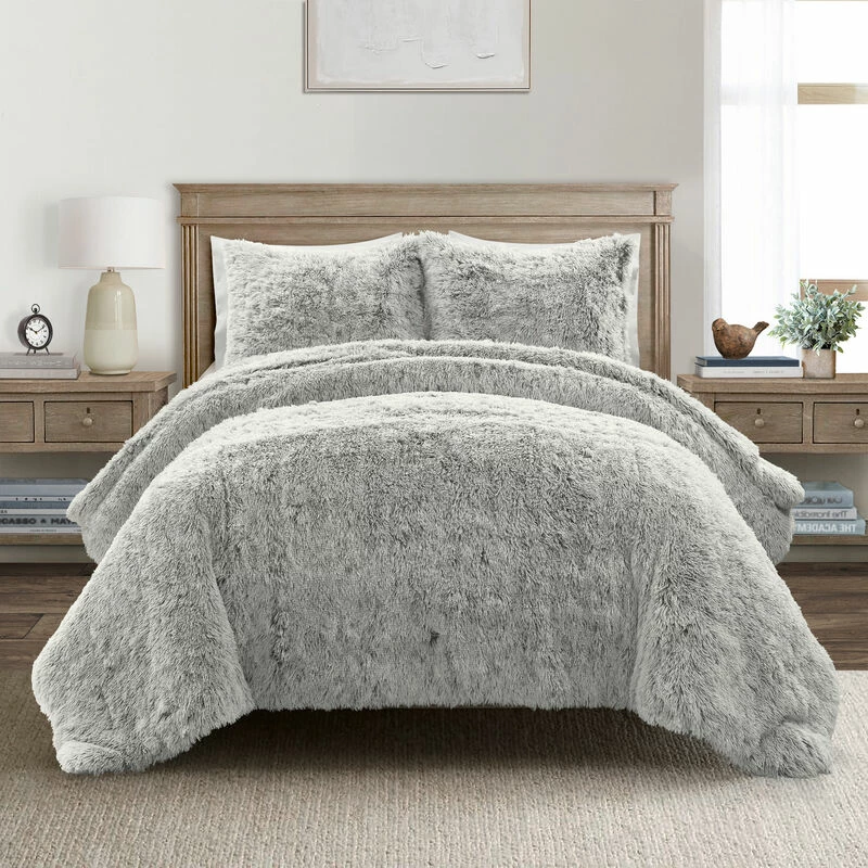 Emma Cozy Ultra Soft Two Tone Faux Fur Comforter 3-Pc Set Gray 2 Emma Cozy Ultra Soft Two Tone Faux Fur Comforter 3-Pc Set Gray - Image 2