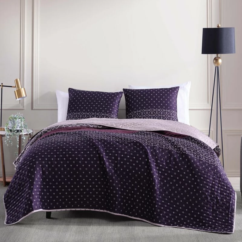 Bebejan Cordon Purple 100% Cotton 230 Thread Count 3-Piece Reversible Quilt Set. Purple 1 Bebejan Cordon Purple 100% Cotton 230 Thread Count 3-Piece Reversible Quilt Set. Purple