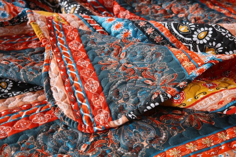 MarCielo 3 Pcs Bohemian Quilt Bedspread Set B012 Orange 3 MarCielo 3 Pcs Bohemian Quilt Bedspread Set B012 Orange - Image 3