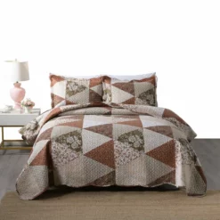 MarCielo 3 Piece Quilted Bedspread Quilt Set Lightweight Bedspread Brown