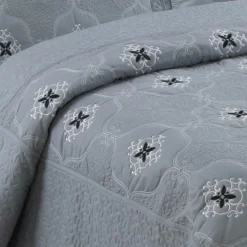 MarCielo 3 Piece Quilted Embroidery Quilts Bedspreads Set Emma Grey -Bed Linings Sales 2024 1d580ccf5dcf4a78965aae8f4f5669f9