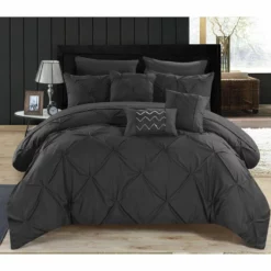 Chic Home 8 Piece Zita Pinch Pleated, Ruffled & Pleated Complete Twin BedBag Comforter Set With Sheets Set & Deocrative Pillows