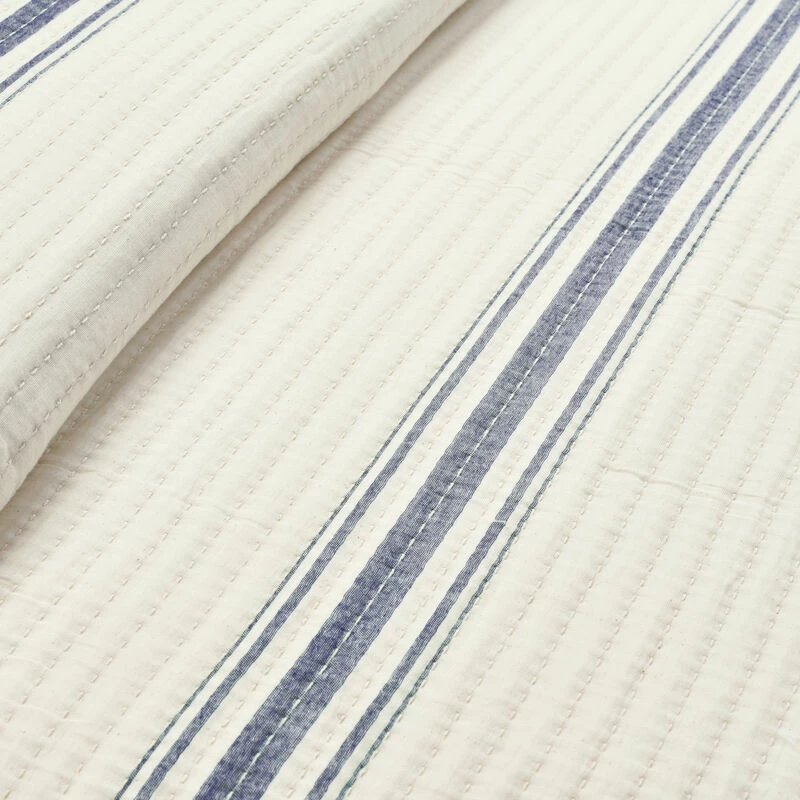 Farmhouse Stripe Kantha Pick Stitch Yarn Dyed Cotton Woven Quilt/Coverlet Single Navy 6 Farmhouse Stripe Kantha Pick Stitch Yarn Dyed Cotton Woven Quilt/Coverlet Single Navy - Image 6