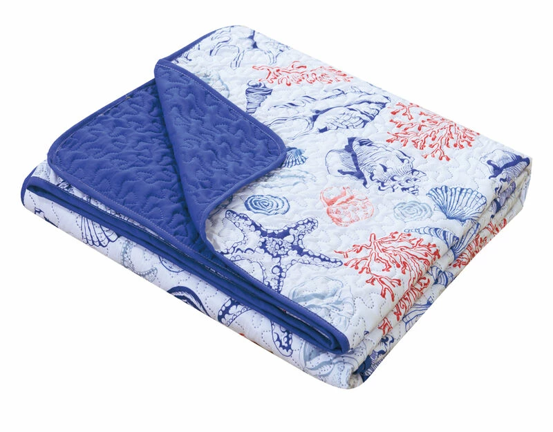 Chic Home Moselle 4 Piece Reversible Quilt Coverlet Set "Sea, Sand, Surf" Theme Embossed Quilted Design Bedding Queen Multi Color 5 Chic Home Moselle 4 Piece Reversible Quilt Coverlet Set "Sea, Sand, Surf" Theme Embossed Quilted Design Bedding Queen Multi Color - Image 5