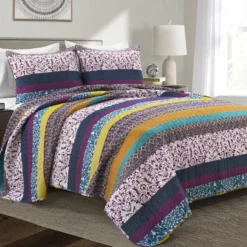 Boho Stripe Reversible Cotton Quilt 3Pc Set Plum/Yellow -Bed Linings Sales 2024 281b28ffb6b04c409e3013dabaed3d40