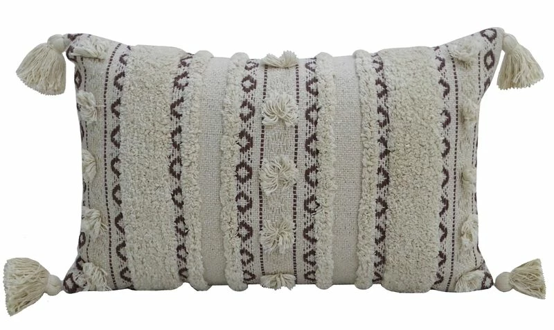 Handwoven 14"X 24" Throw Pillow With Fringes 1 Handwoven 14"X 24" Throw Pillow With Fringes