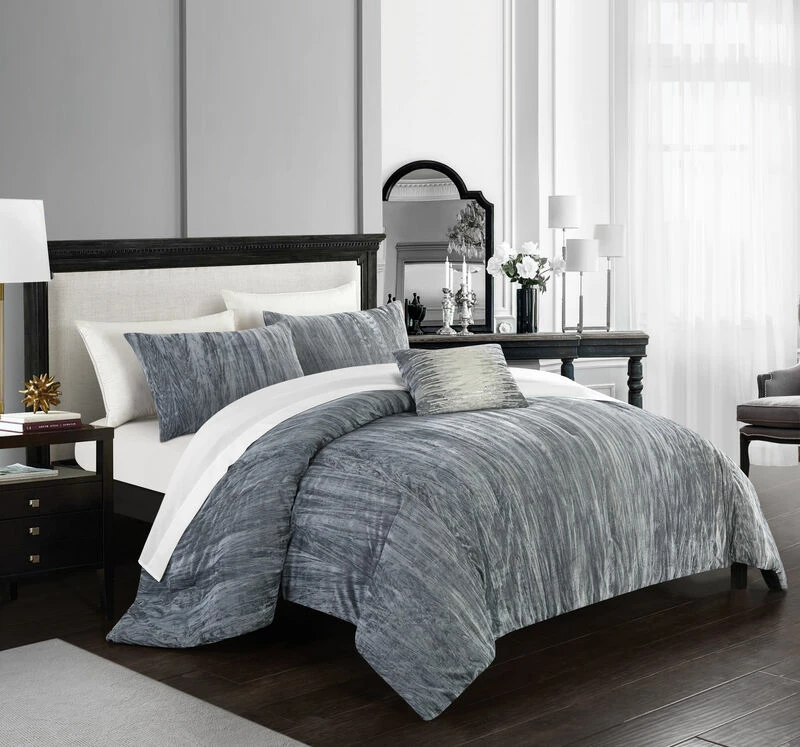 Chic Home Westmont 8 Piece Comforter Set Crinkle Crushed Velvet Bed In A Bag Bedding - Sheet Set Decorative Pillow Shams Included Grey 2 Chic Home Westmont 8 Piece Comforter Set Crinkle Crushed Velvet Bed In A Bag Bedding - Sheet Set Decorative Pillow Shams Included Grey - Image 2