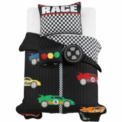 Racing Cars Quilt 4Pc Set Black/Multi
