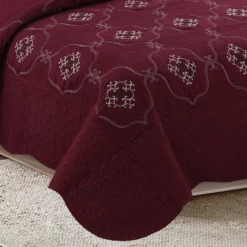 MarCielo 3 Piece Quilted Embroidery Quilts Bedspreads Set Emma Burgundy -Bed Linings Sales 2024 2ee4250ff90648d7b6c045ca617e5a9d