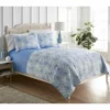 Seersucker 6-in-1 Quilt Set Americana Stripe Blue Poppies