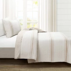 Farmhouse Stripe Reversible Cotton Quilt 3Pc Set Neutral -Bed Linings Sales 2024 3122cabad6b841b2b9278f64269e1a69