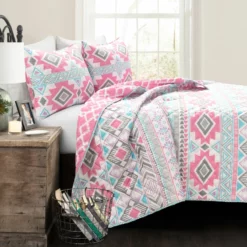 Navajo Stripe Malibu Reversible Oversized Quilt 2Pc Set Pink/Turquoise -Bed Linings Sales 2024 3348f862381a453ca69d380feb9ca7ce