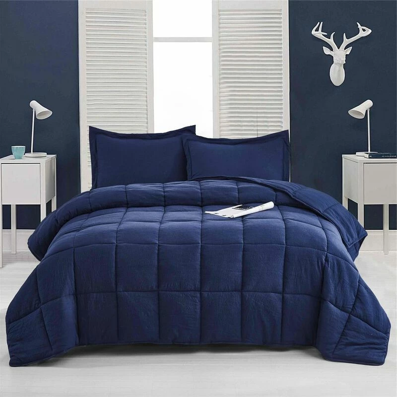 QuikFurn 3 Piece Microfiber Reversible Comforter Set Navy,Blue 2 QuikFurn 3 Piece Microfiber Reversible Comforter Set Navy,Blue - Image 2