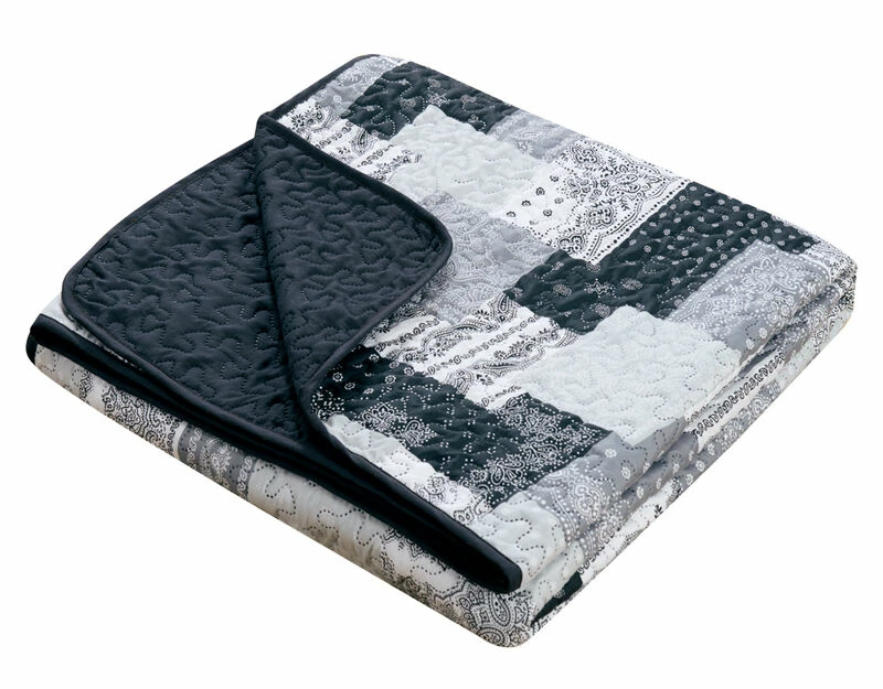 Chic Home Eliana 4 Piece Reversible Quilt Coverlet Set Embossed Patchwork Bohemian Paisley Print Quilted Design Bedding Queen Black Black 5 Chic Home Eliana 4 Piece Reversible Quilt Coverlet Set Embossed Patchwork Bohemian Paisley Print Quilted Design Bedding Queen Black Black - Image 5