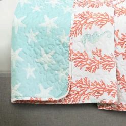 Dina Coral Blue/Coral Quilt 3Pc Set Blue/Coral -Bed Linings Sales 2024 3766dab395024f8884544406b4043d67