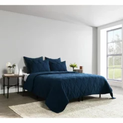 Kosas Home Casi 100% Belgian Flax Linen Midnight Blue Quilt By Kosas Home Blue