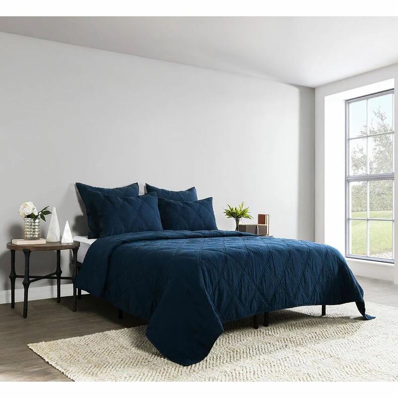 Kosas Home Casi 100% Belgian Flax Linen Midnight Blue Quilt By Kosas Home Blue 1 Kosas Home Casi 100% Belgian Flax Linen Midnight Blue Quilt By Kosas Home Blue