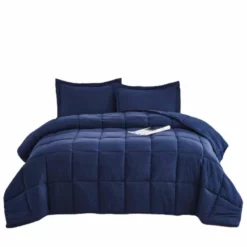 QuikFurn 3 Piece Microfiber Reversible Comforter Set Navy,Blue