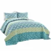 Bohemian Stripe Quilt 3Pc Set Blue/Green
