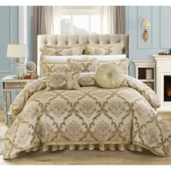 Chic Home Perfect Angelo Jacquard Scroll Fabric Complete Master Bedroom Comforter Queen Bed Set, 13 Piece
