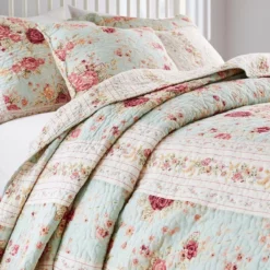 Greenland Home Antique Rose Floral Print Decorative High Quality Quilt Set 4-Piece Blue -Bed Linings Sales 2024 412fe664a53f4b70a2f0be7ba11b958a