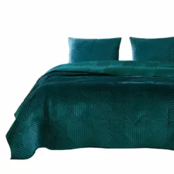 Bann 3 Piece King Quilt Set With Geometric Design, Green-Benzara